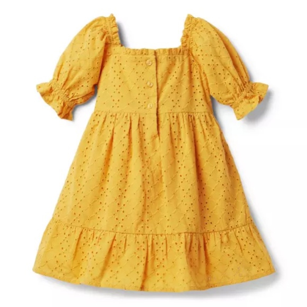Janie And Jack Eyelet Puff Sleeve Golden Yellow Autumn Dress Girls Size 14 - Picture 2 of 8